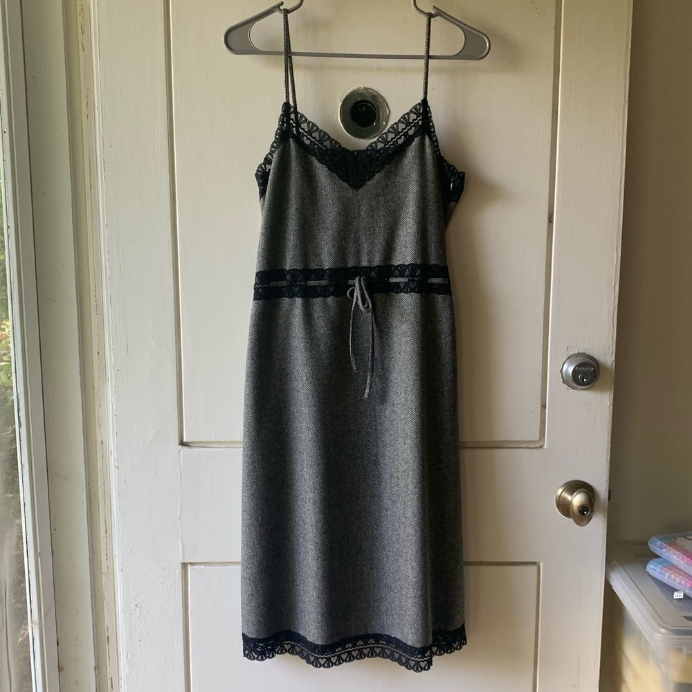 Emporio Armani Grey Mini Dress with Black Lace Detail